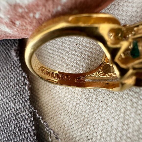 Vintage Lindenwold Green Cubic Zirconia 14K Gold Electroplate over Sterling 5.75 - Picture 7 of 9